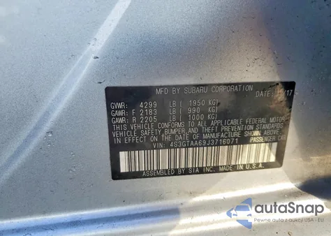 2018 Subaru Impreza z USA, uszkodzony, nr VIN 4S3GTAA69J3716071